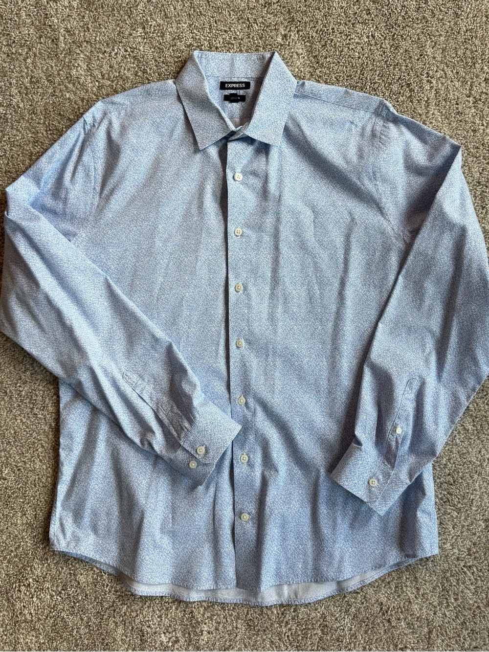 Express Extra Slim Fit Men's XL Blue Micro Print Button Down Dress Shirt 17-17.5 - Picture 2 of 9